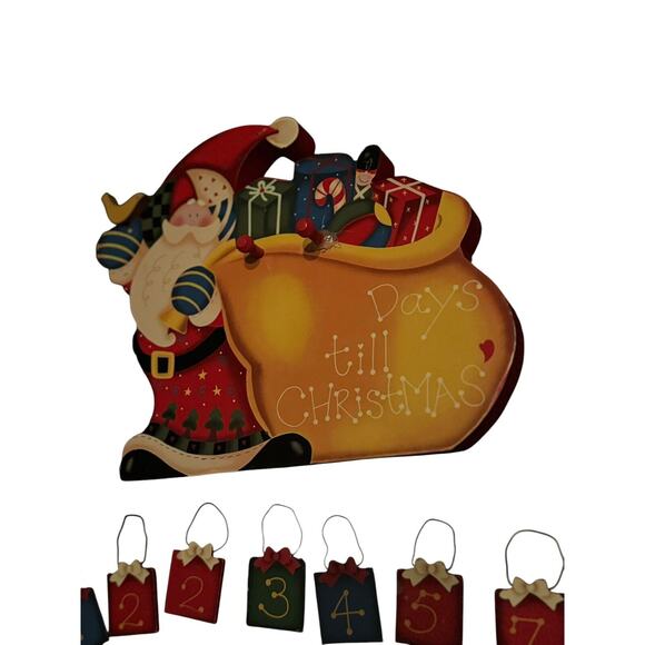 Santa Wooden Countdown Calendar VTG Christmas Folk Art Craft #6 Missing READ - Picture 4 of 14